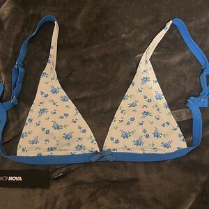 Fashion Nova White and Blue Floral Bralette
